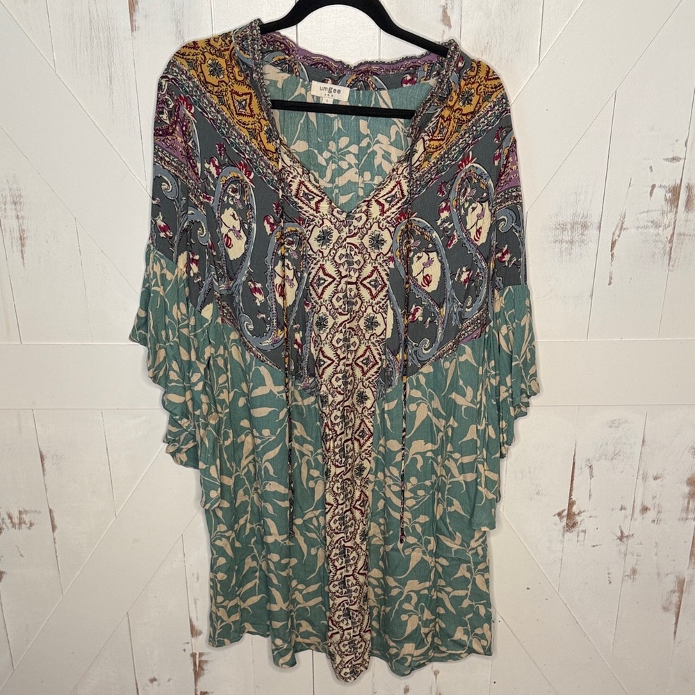 Umgee Bohemian Paisley V Neck Dress Blouse